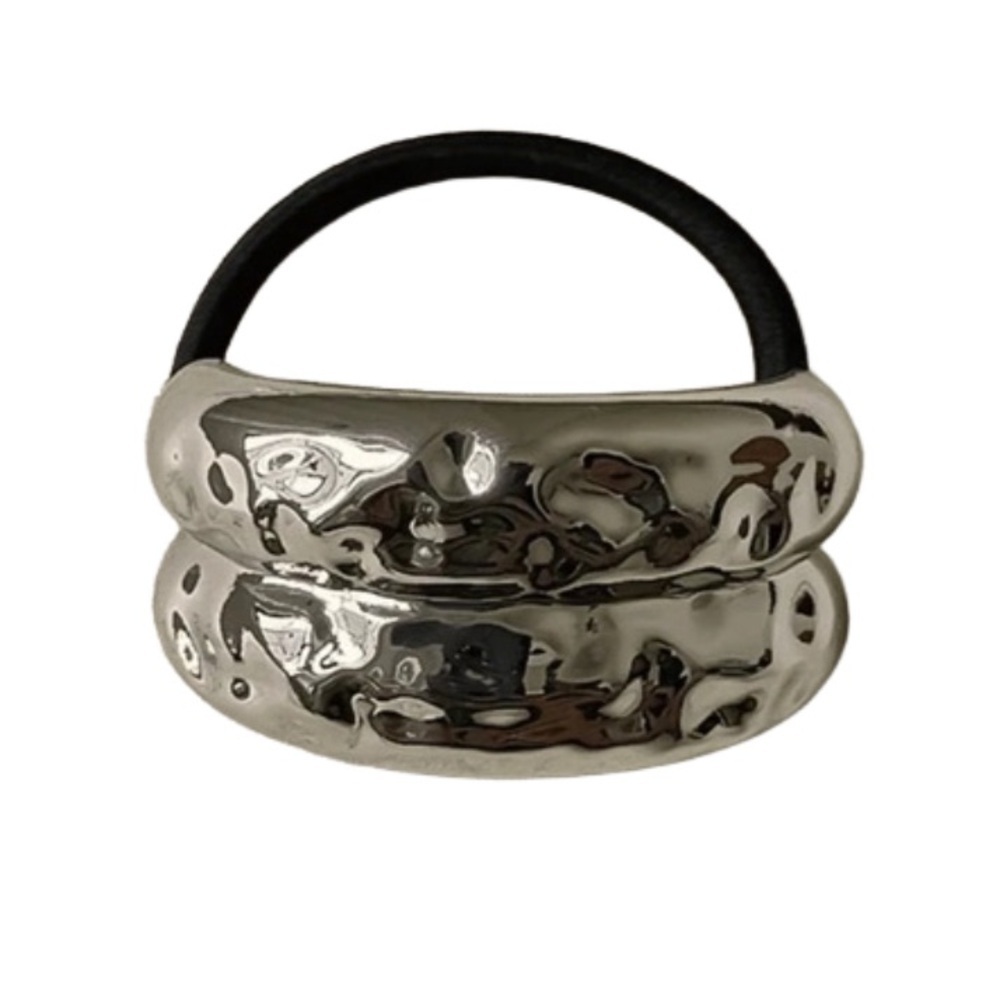 $20 (2 for $30) Hammered Silver Metal Cuff Ponytail Holder Double Curved Elastic